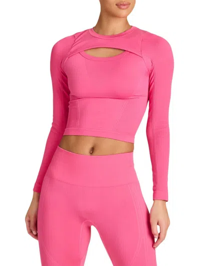 Alala Women's Slash Cutout Active Top In Punch Pink