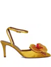 Alameda Turquesa 70mm Orchid-embellished Satin Pumps In Yellow