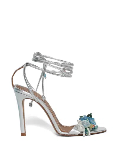Alameda Turquesa Aquamarine Floral-embellished Sandals In Silver