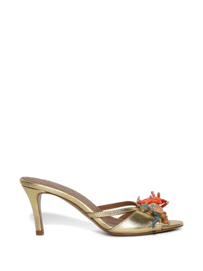 Alameda Turquesa Bahamas Beaded Mules In Gold