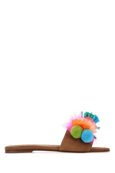 Alameda Turquesa Embellished Suede Tutti Frutti Slippers In Multi