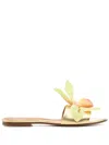 Alameda Turquesa Flower Leather Sandals In Gold