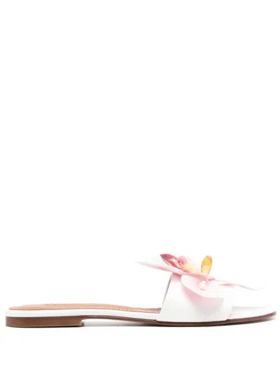 Alameda Turquesa Flower Leather Sandals In White