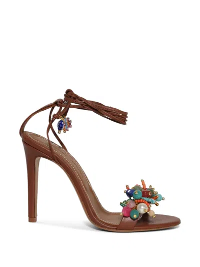 Alameda Turquesa Oceanide Hearls Beaded-tie Sandals In Brown
