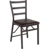 Alamont 2 Pk. Brown Folding Ladder Back Metal Chair With Brown Vinyl Seat In Black