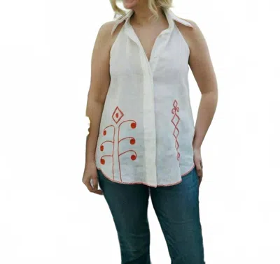Alamwar Manju Tomato Embroidery Top In Shell