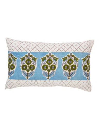 Alamwar Parakeets Blue/green Pillow Cover In Cornflower Blue/moss Green
