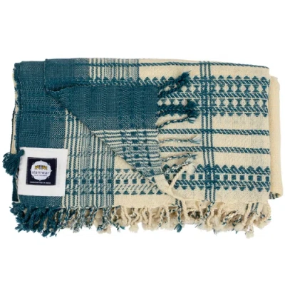 Alamwar Shell/indigo Handwoven Bedspread In Blue