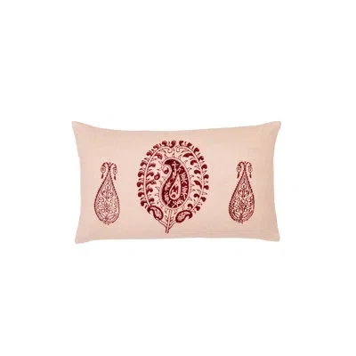 Alamwar Tashkent Plum Lumbar Pillow Cover In Red