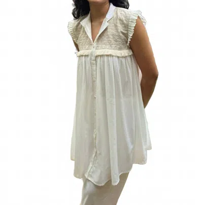 Alamwar Tunic Sleeveless Dress In White W/ Beige On Top In Multi