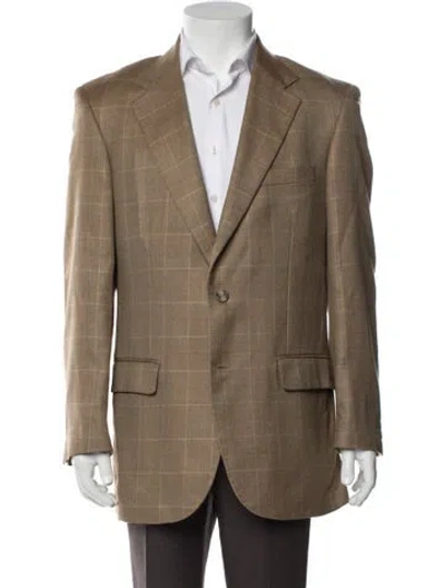 Pre-owned Alan Flusser Silk Plaid Print Blazer In Brown