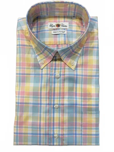 Alan Paine Men's Short Sleeve Madres Shirt In Pink/blue In Multi