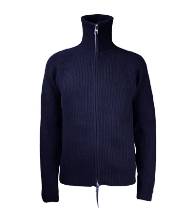 Alan Scott Cashmere Rib-knit Cardigan In Navy