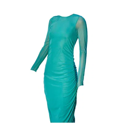 Alanakayart Women's Blue Teal Mesh Midi Bodycon Dress