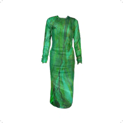 Alanakayart Women's Green Mesh Midi Bodycon Dress