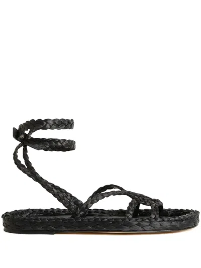 Alanui A Love Letter To India Woven Leather Sandals In Black