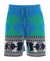 Alanui Piquet Cotton Icon Shorts With Geometric Motif In Blue