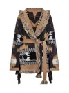 Alanui Waist Belt Fringe Geometric Pattern Long Sleeves Cardigan In Brown