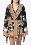 Alanui Waist Belt Fringe Geometric Pattern Long Sleeves Cardigan
