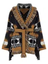 Alanui Waist Belt Fringe Geometric Pattern Long Sleeves Cardigan