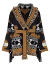 Alanui Waist Belt Fringe Geometric Pattern Long Sleeves Cardigan