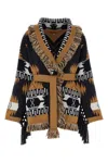 Alanui Waist Belt Fringe Geometric Pattern Long Sleeves Cardigan