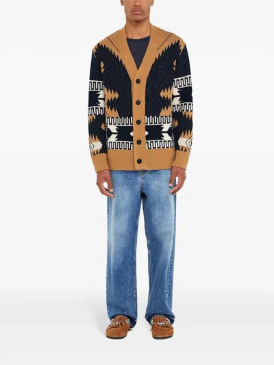 Alanui African Vibes Cardigan In Deep Blue/sand In Multi