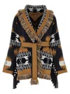 Alanui Waist Belt Fringe Geometric Pattern Long Sleeves Cardigan In Multicolor