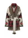 Alanui Waist Belt Fringe Geometric Pattern Long Sleeves Cardigan In Multi