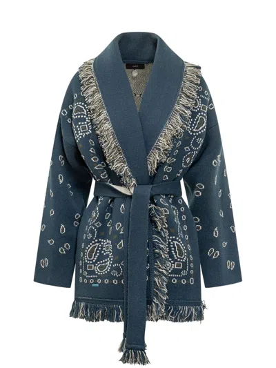 Alanui Fringed Bandana Cardigan In Blue