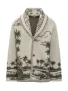 Alanui Jacquard Cardigan With Tropical Pattern In Neutral