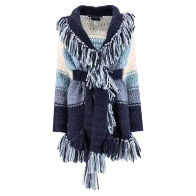 Pre-owned Alanui Alpaca Fringed Knitted Cardi Coat In Black