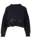 Alanui Astrale Crop Sweater With Fringes In Blue