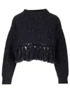 Alanui Astrale Crop Sweater With Fringes In Blue