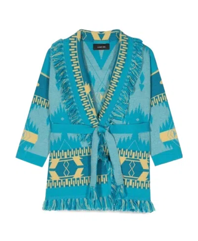 Alanui Aztec Print Fringed Cardigan In Blue