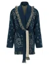Alanui Long Cardigan With Fringe And Belt In Blue