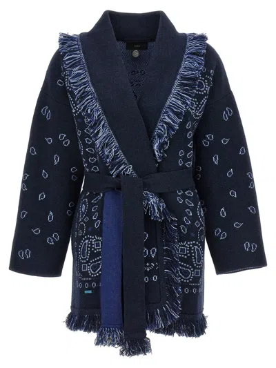 Alanui Bandana-pattern Cashmere Cardigan In Blue