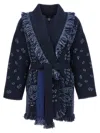 Alanui Bandana-pattern Cashmere Cardigan In Blue
