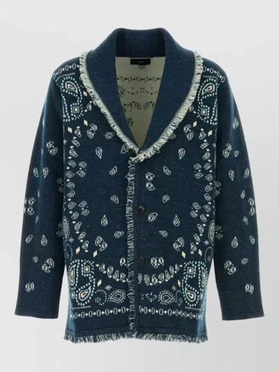 Alanui Bandana Cardigan Jacquard Embroidery Paisley Shawl In Blue