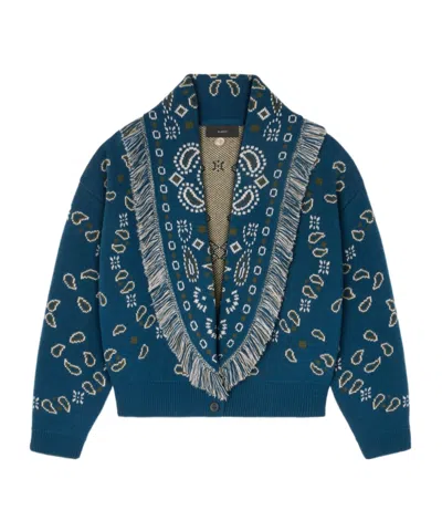 Alanui Bandana Wool And Cashmere Cardi-bomber In Blue