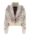 Alanui Jacquard Cardigan Embroidered Fringe Detailing In Nude