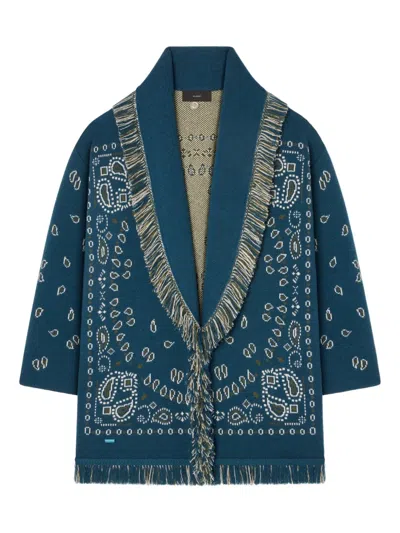Alanui Bandana-jacquard Cardigan In Blue