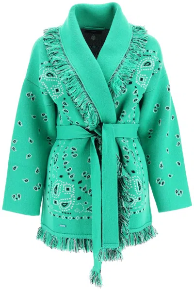 Alanui Jacquard Bandana Fringe Belted Cardigan In Multi