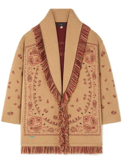 Alanui Bandana Jacquard Fringed Cashmere Cardigan In Multi