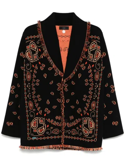 Alanui Bandana Jacquard Cardigan In Schwarz