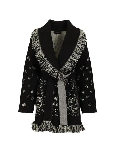 Alanui Bandana Jacquard Cardigan With Fringes In Black