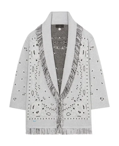 Alanui Bandana Jacquard Fringed Cashmere Cardigan In White