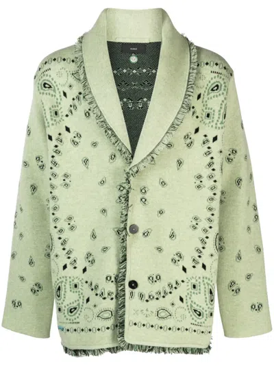 Alanui Cardigan Aus Kaschmir Mit Bandana-jacquard In Green