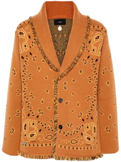 Alanui Bandana-jacquard Cashmere Cardigan In Orange