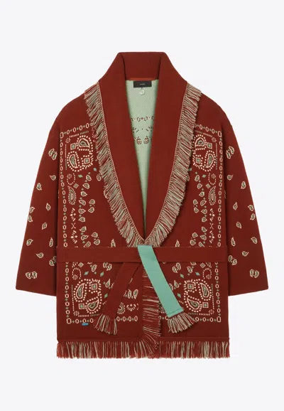 Alanui Bandana Jacquard Cashmere Cardigan In Red